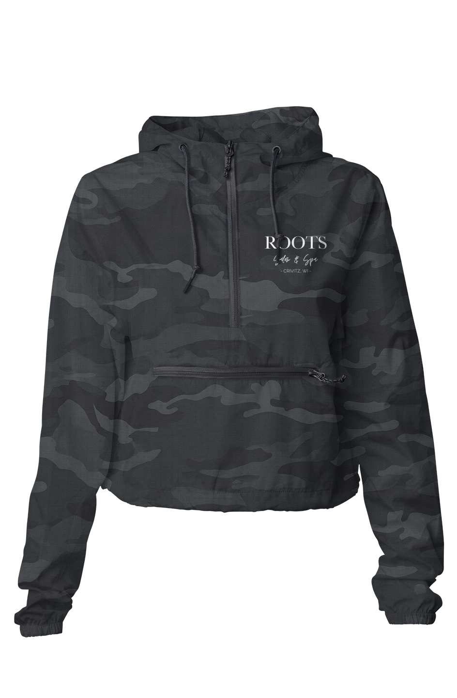 Roots Cropped Windbreaker White Logo Crivitz WI