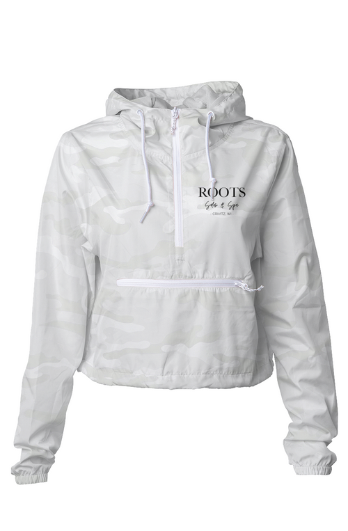 Roots Cropped Windbreaker Black Logo Crivitz WI