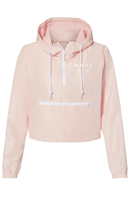 Roots Light Pink Cropped Windbreaker White Logo Crivitz WI